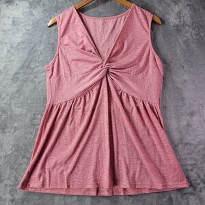 Womens XL Sleeveless Red Polyester Twist Front Gathered Waist Y2K Babydoll Top